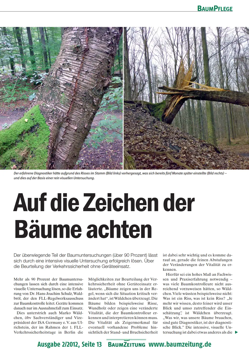 Screenshot des Magazin AFZ,
 Auf die Zeichen der Bäume achten