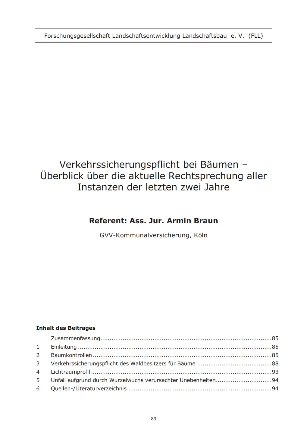 Screenshot vom PDF Forschungsgesellschaft Landschaftsentwicklung Landschaftsbau  e. V.  (FLL)