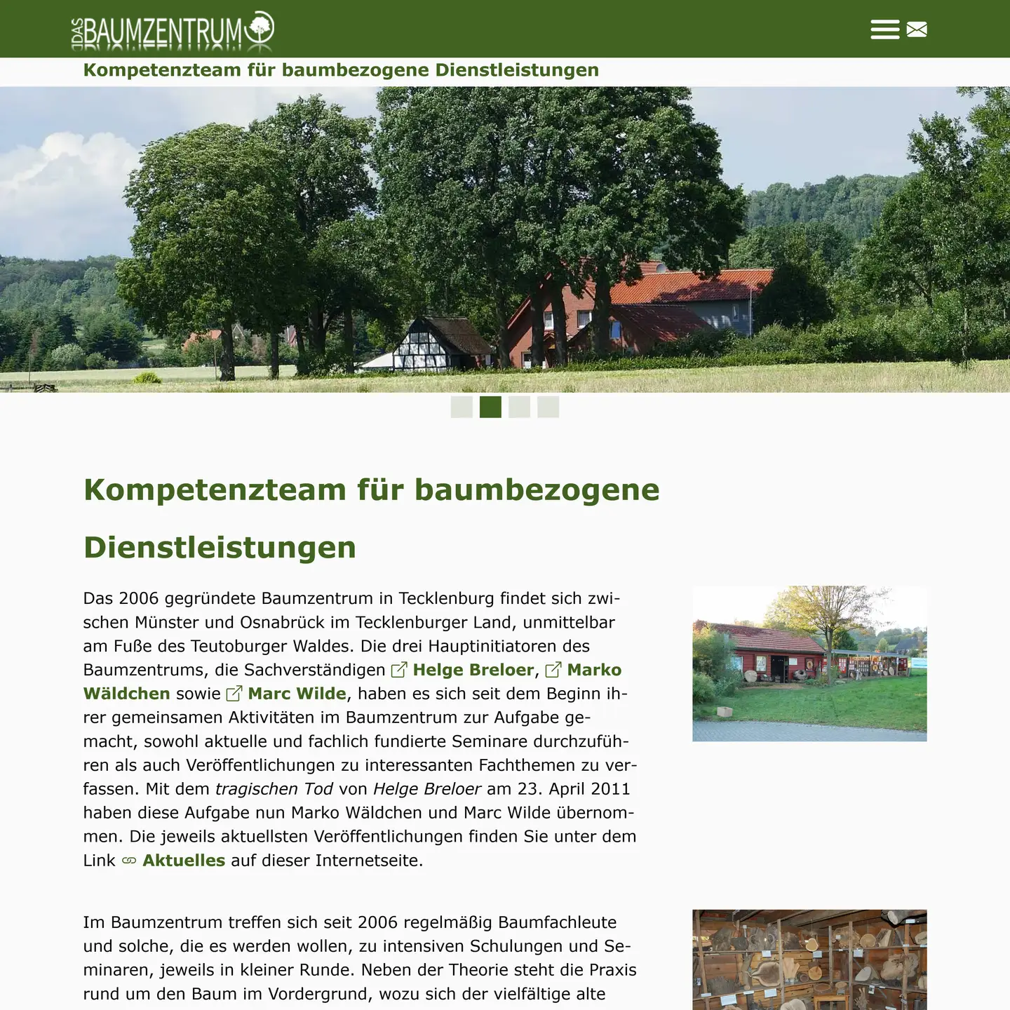 02.08.2025: Neue Website - Umstellung des CMS zu wbce Ansicht der neuen Website,
mit Header (Logo,
Navigation,
Slogan Kompetenzteam für baumbezogene Dienstleistungen,
darunter ein Slider mit verschiedenen Bildern,
und darunter erste Inforamtionen zum Bauzentrum